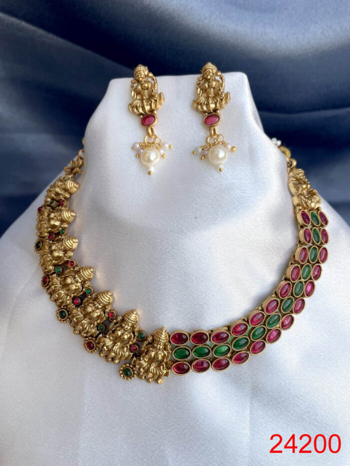 Gold plated lakshmi neck set