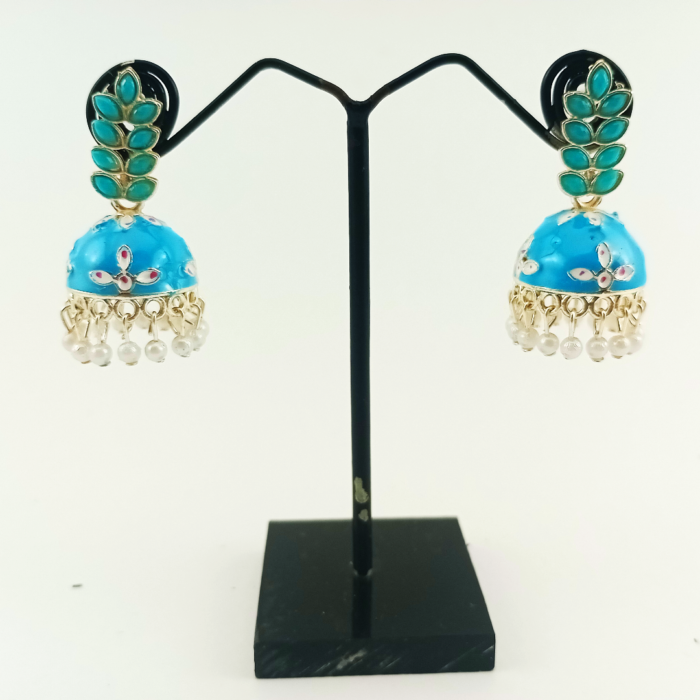 Meenakari jhumkha earings With pearl - Image 2