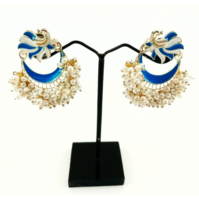 Meenakari kundan stone Pearl earrings - Image 2