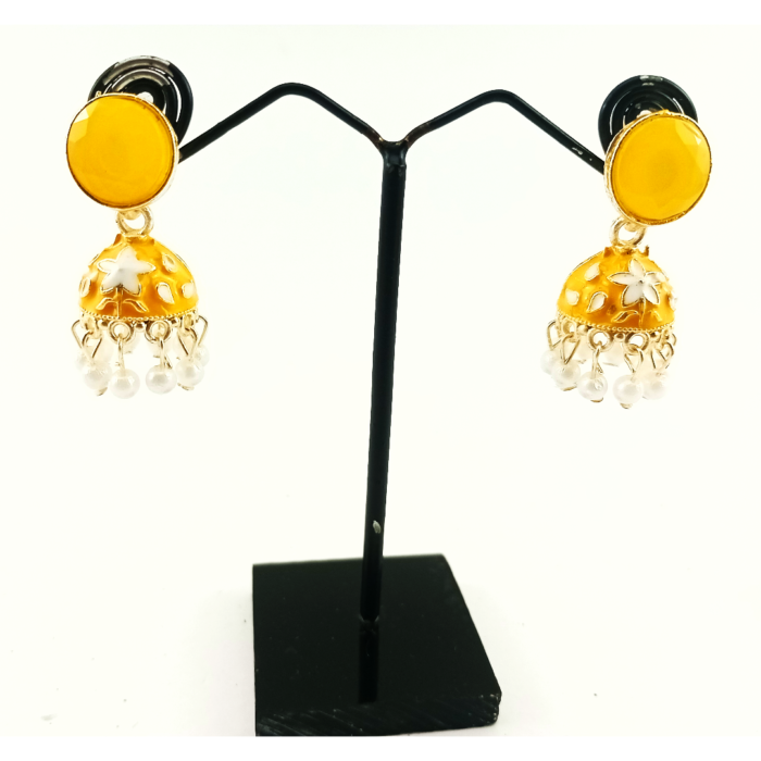 Meenakari jhumkha earings with Pearl - Image 2