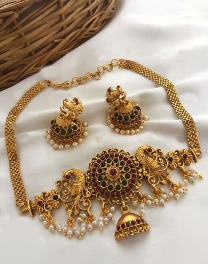 Gold plated kemp peacock necklace set
