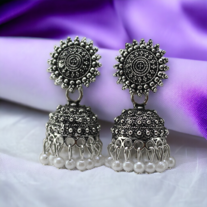 Oxidized Sunflower Jhumka Earrings