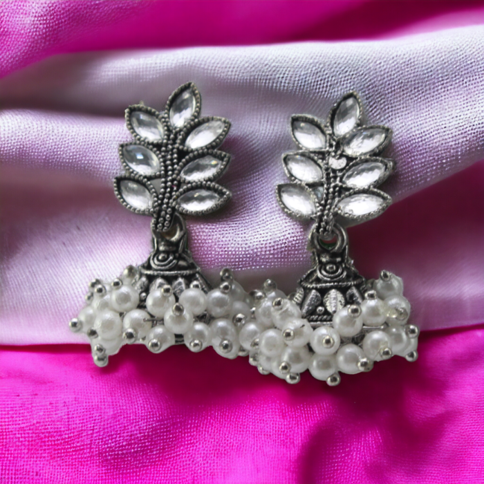 Oxidized Pearl Drop Jhumka Earrings