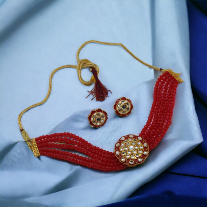 Kundan Crystal Stone Necklace and Stud Earrings