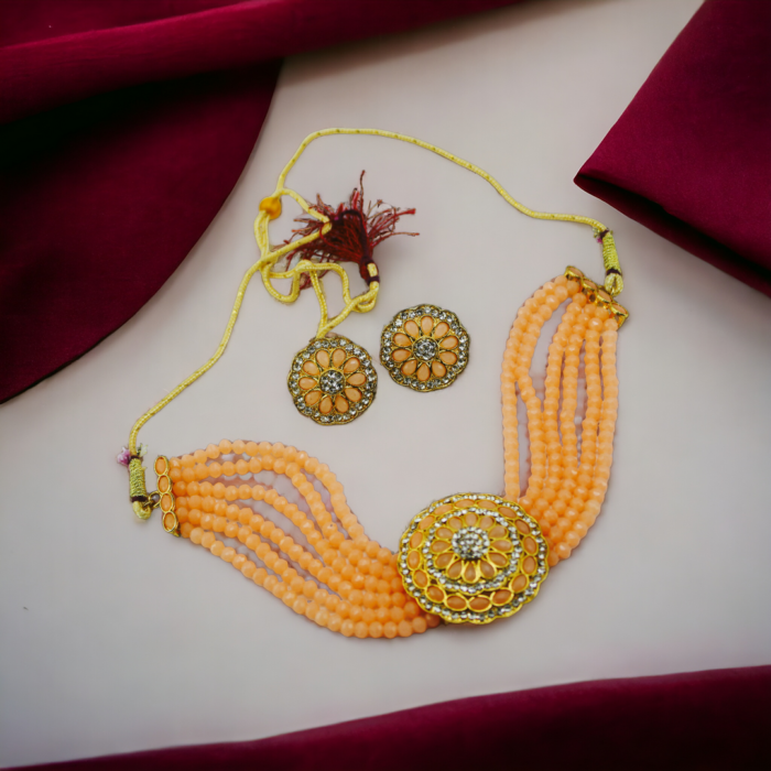 Kundan Crystal Stone Choker Necklace and Stud Earrings