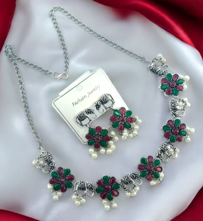 Premiums Oxidized Flower Necklace Set