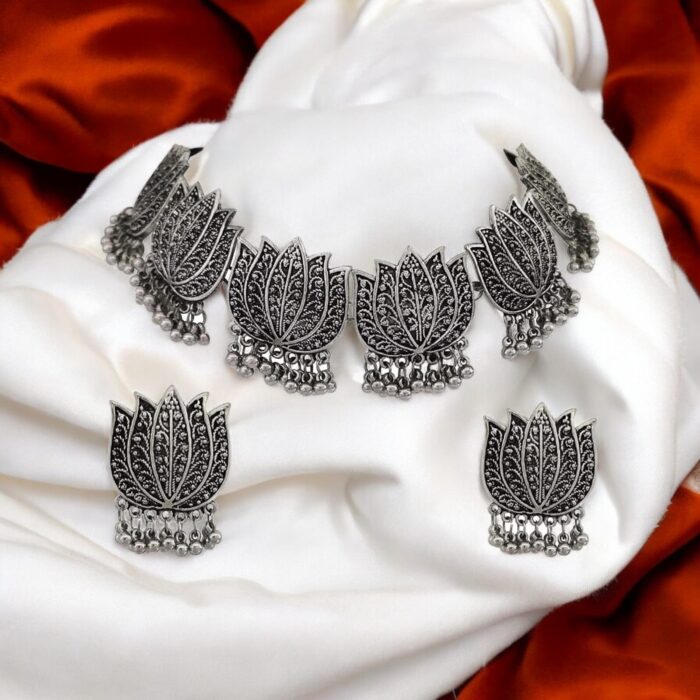 Oxidized Lotus Dori Necklace - Image 2