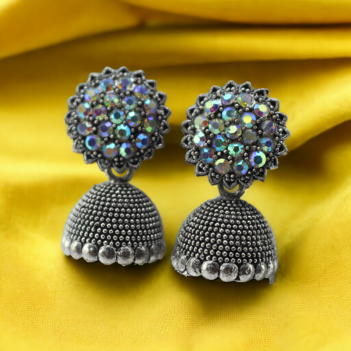 Oxidized Sunflower Jhumka Earrings