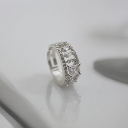 Contempory Silver Plated Solitaire AD Adjustable Finger Ring