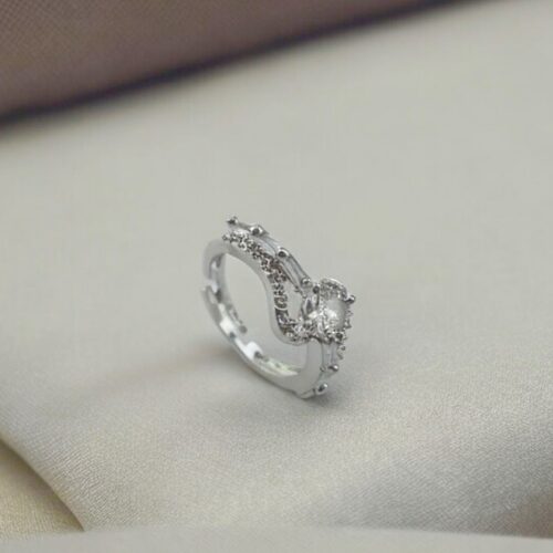 Contempory Silver Plated Solitaire Studded AD Adjustable Finger Ring