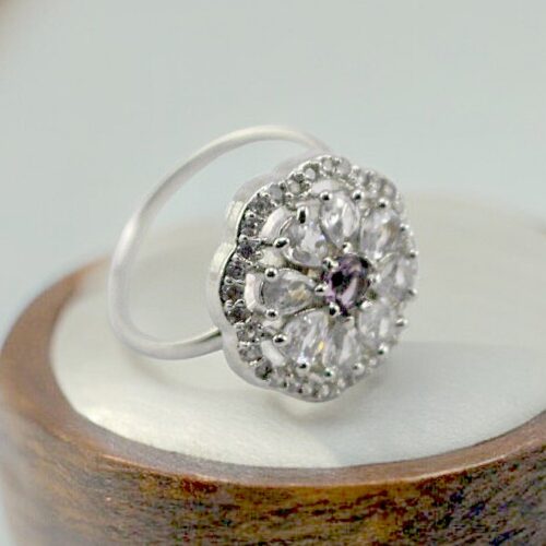 White Stone AD Flower Finger Ring