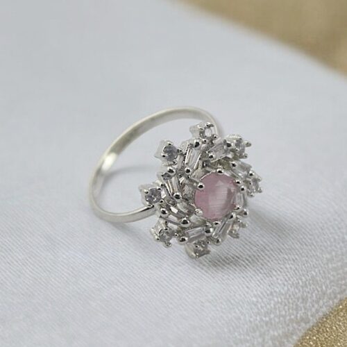 White Stone AD Flower Finger Ring