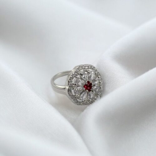 White Stone AD Flower Finger Ring
