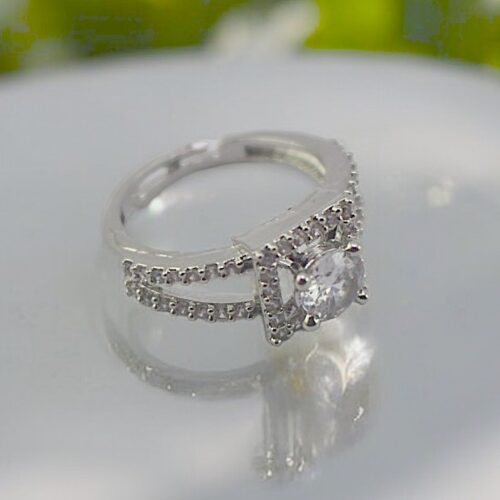 Contempory Silver Plated Solitaire Studded AD Adjustable Finger Ring