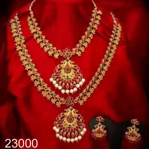 Traditional Gold Combo Necklace Set with Earrings