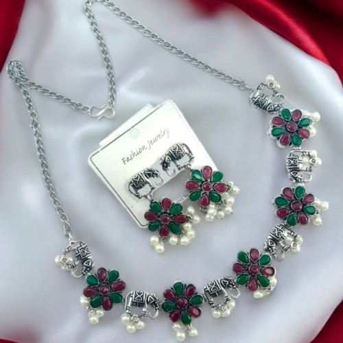 Premiums Oxidized Flower Necklace Set