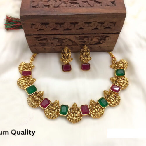 Untitled6b.jpeg Lakshmi Green and Red Stone Emerald Necklace Set