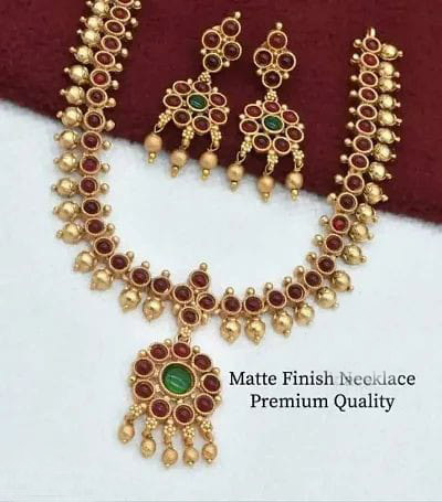 Untitled8a.jpeg Gold toned Green and Red Stone Necklace Set