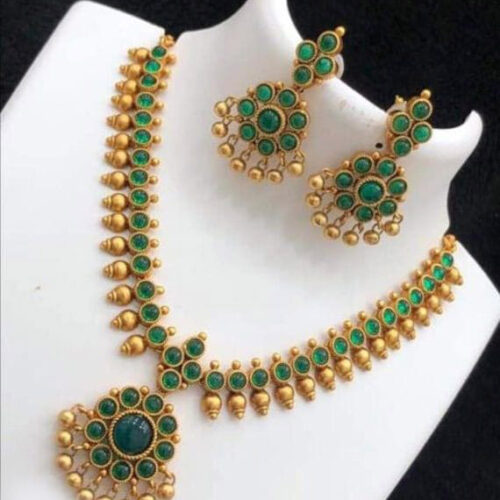 Untitled8b.jpeg Gold toned Green Stone Necklace Set