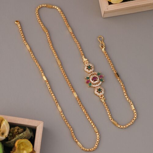Red and green stone work pedant mop chain