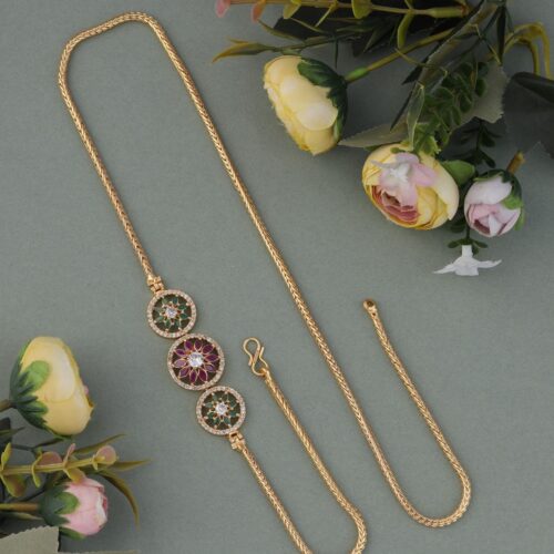 Red and green stone work pedant mop chain