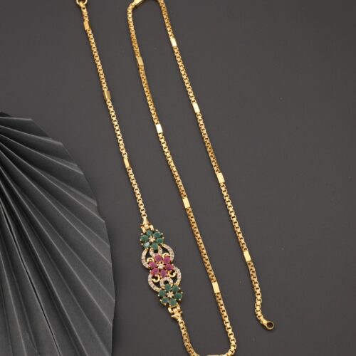gold plated mop chain with multi stone
