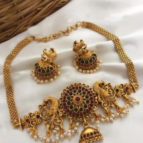 Gold plated kemp peacock necklace set
