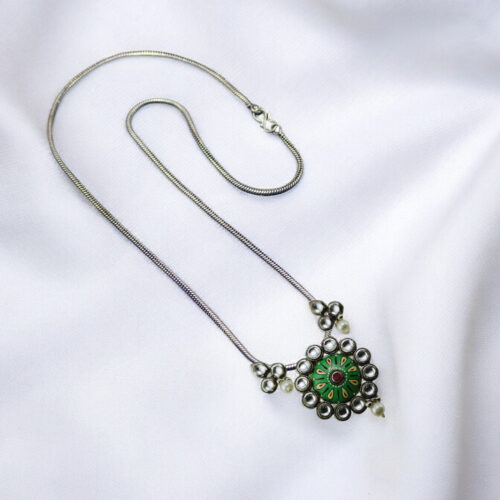 Kundan Oxidized Pendent set with Chain and Earrings