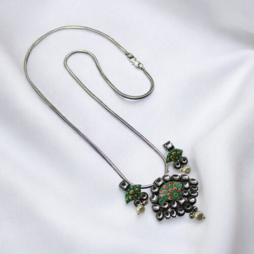 Kundan Oxidized Pendent set with Chain and Earrings