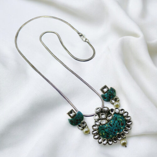 WhatsApp-Image-2024-06-15-at-5.27.04-PM-2.jpeg Kundan Oxidized Pendent set with Chain and Earrings