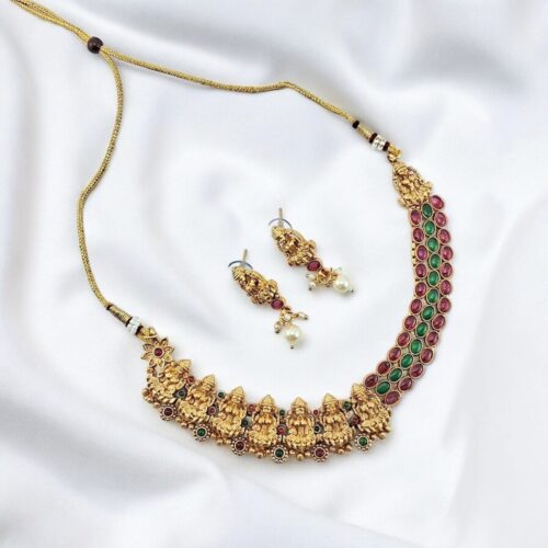 Gold Plated Antique Lakshmi Necklace Set