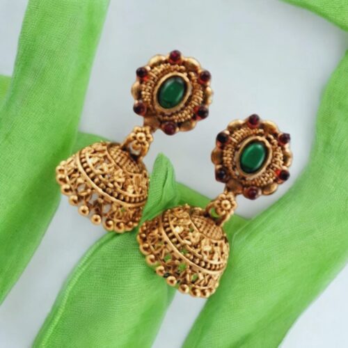 Gold plated Matte Jhumka Earrings