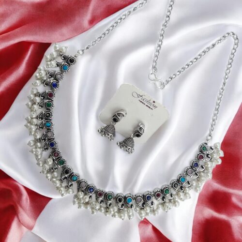 Premium Oxidized Pearl Necklace Set