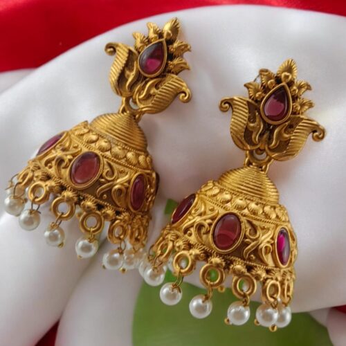 Premium Gold Plated Matte Jhumka Earrings
