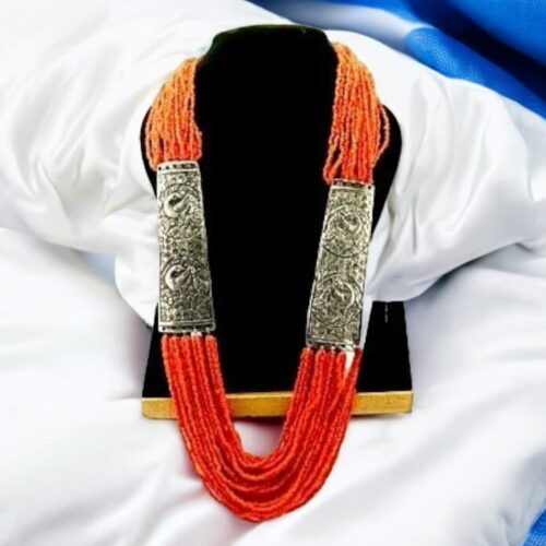 Oxidized Silver Seed Beaded Long Necklace