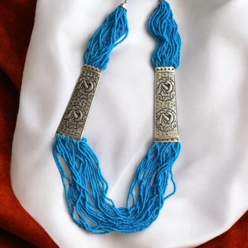 Oxidized Silver Seed Beaded Long Necklace