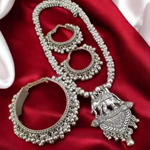 Oxidized Long Elephant Pendant Set with Kada
