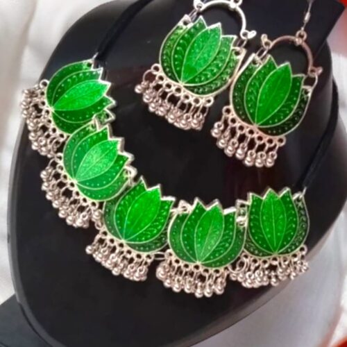 Oxidized Lotus Necklace Set
