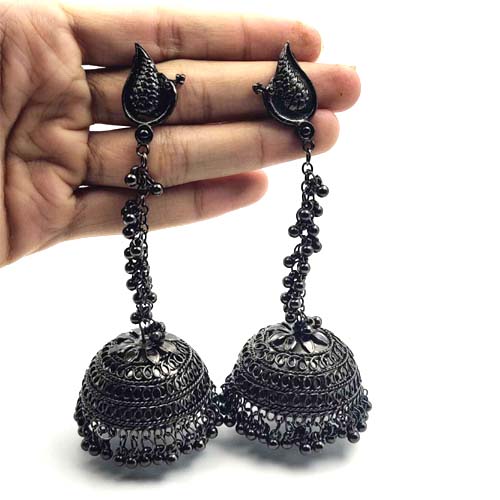 Oxidised black jhumka earrings