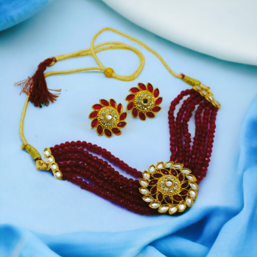 Kundan Choker Necklace And Stud Earrings