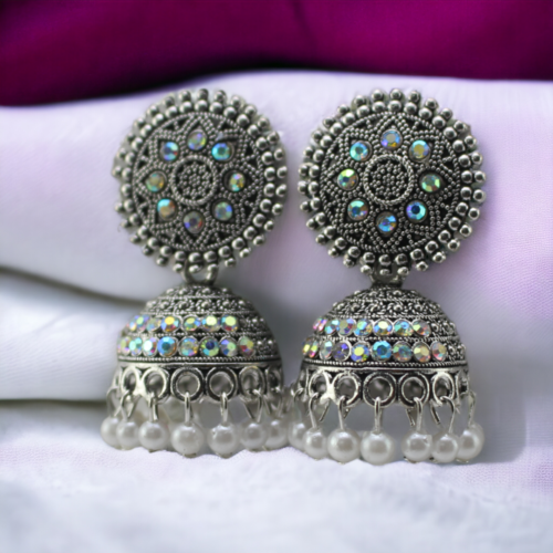 Oxidized Sunflower Multicolour Stone Jhumka Earrings