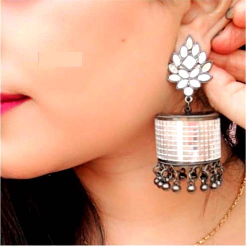 Oxidised mirror black earrings