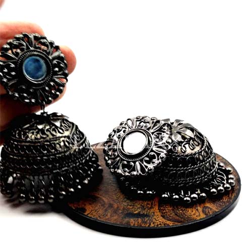 Oxidised black jhumka earrings